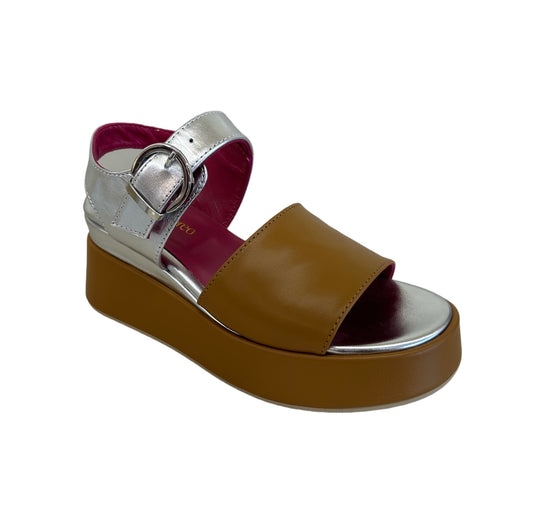 Marco Moreo tan and silver wedge sandal