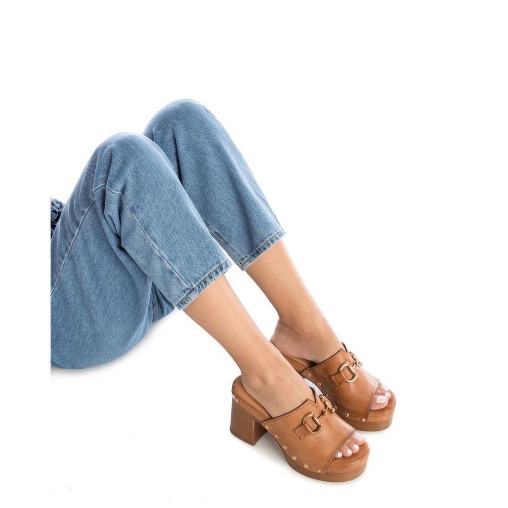 Carmela tan leather platform mules