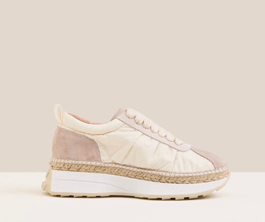 Gaimo cream and beige leather and padded crinkle nylon sneakers