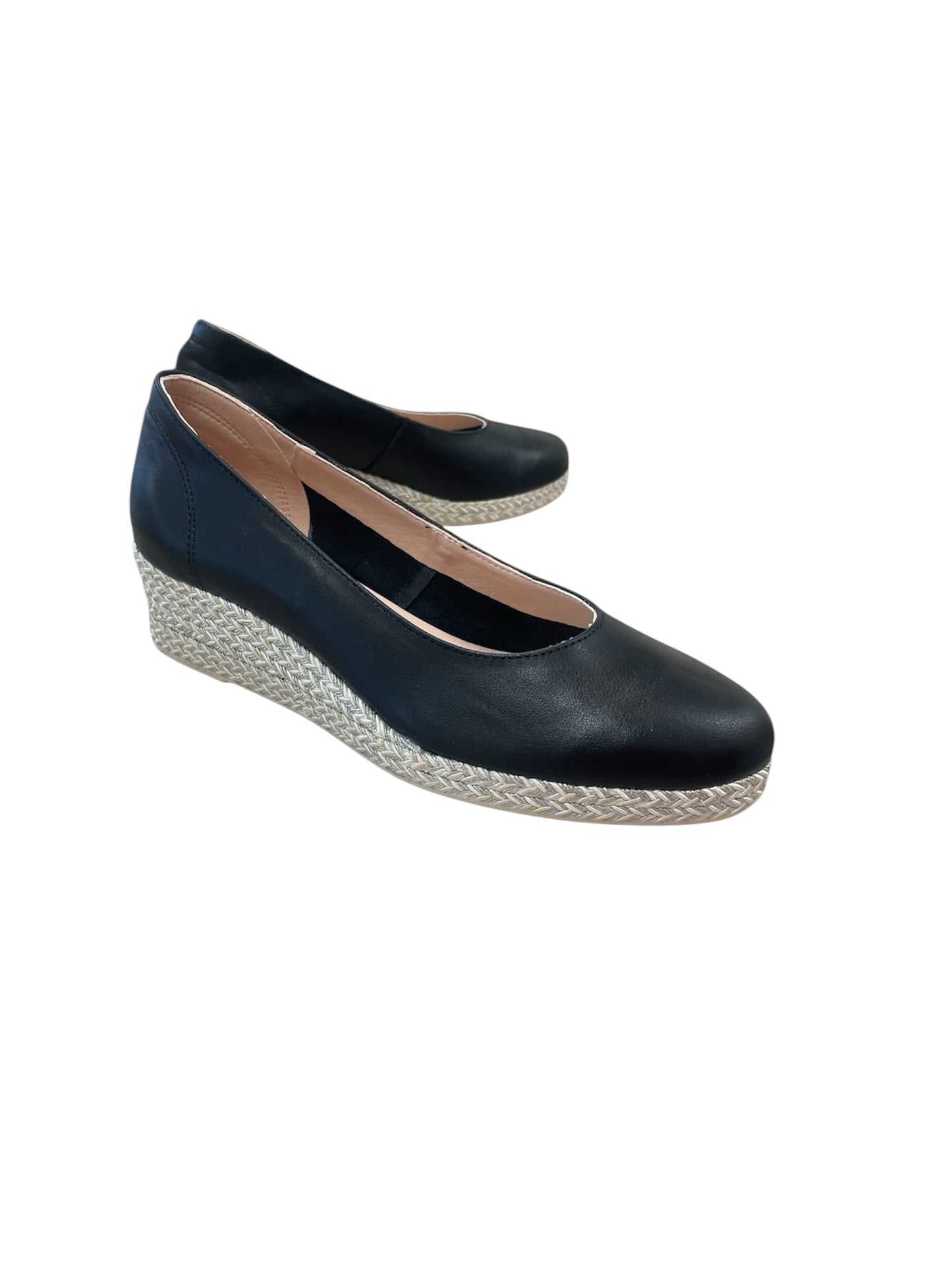 Jose Saenz black leather wedges