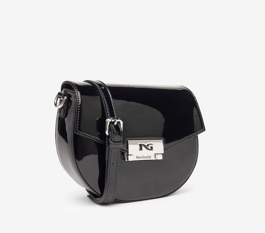 Nerogiardini black patent leather cross body handbag