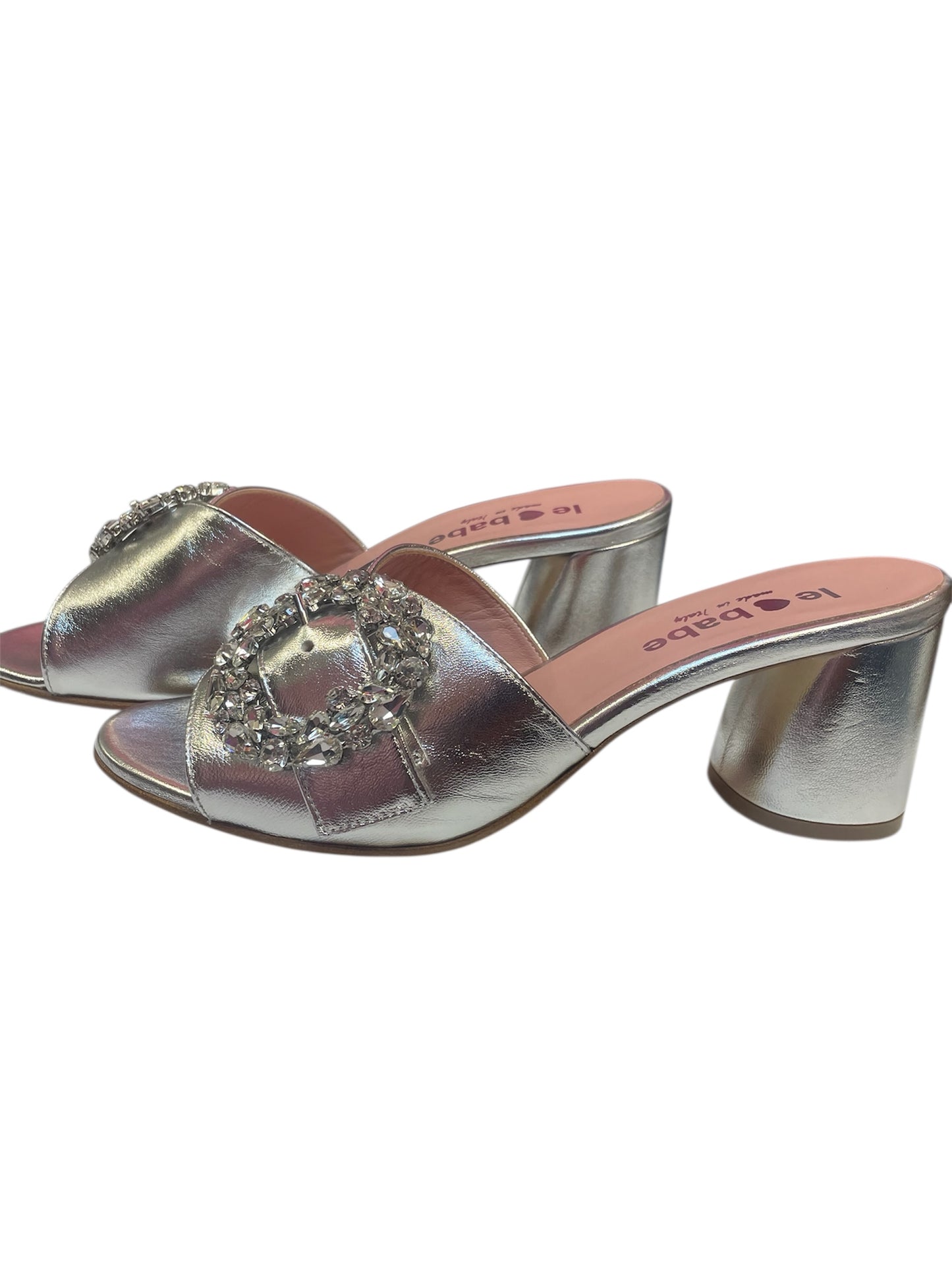 Le babe silver leather mules with block heel