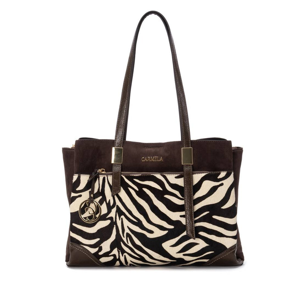 Carmela brown suede and cream zebra stripe tote shopper