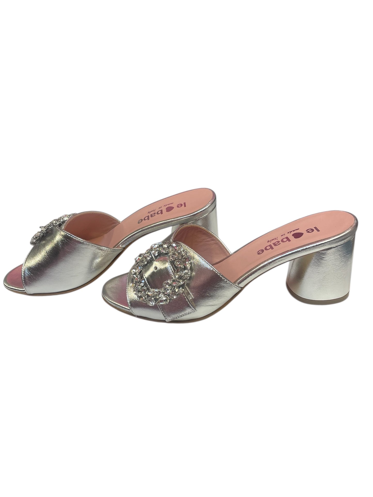 Le babe silver leather mules with block heel