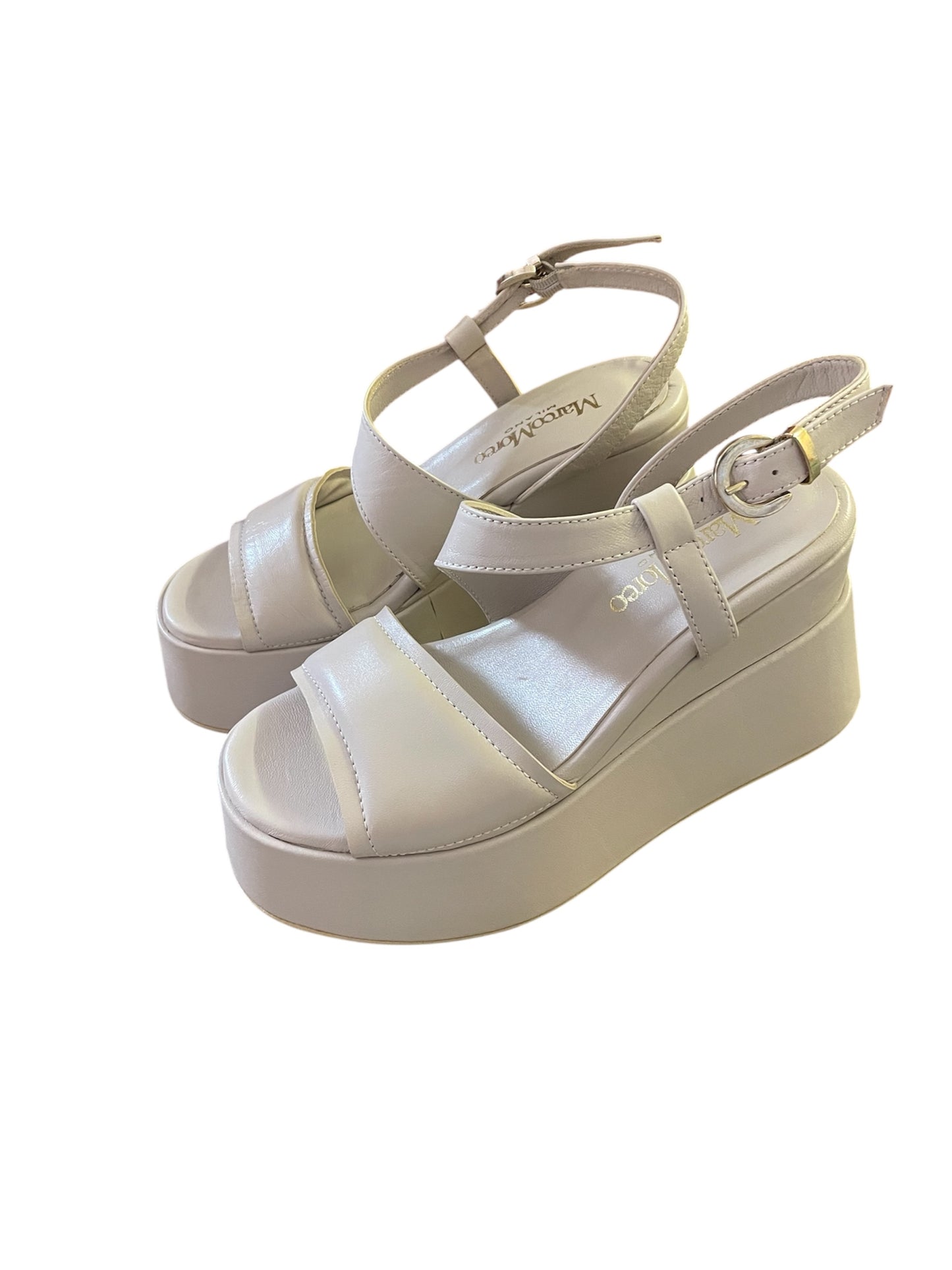 Marco Moreo beige leather platform wedge sandals