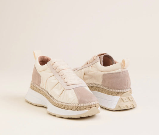 Gaimo cream and beige leather and padded crinkle nylon sneakers