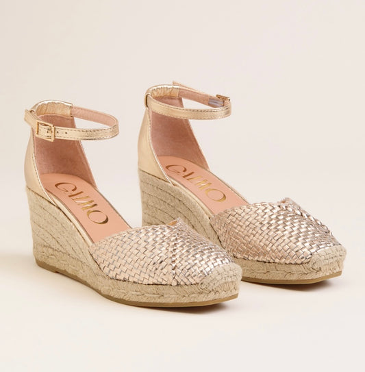 Gaimo gold braided leather wedges