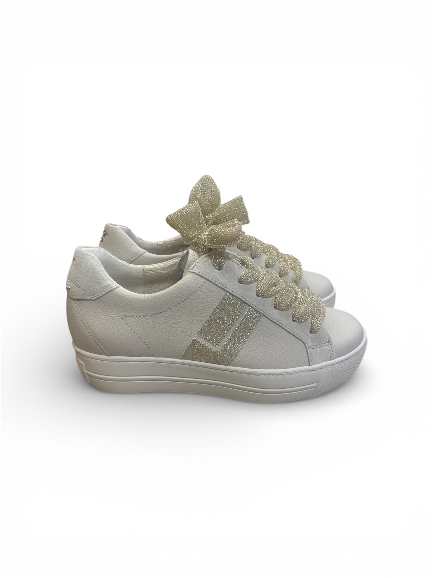 Paul Green beige and gold leather platform sneakers