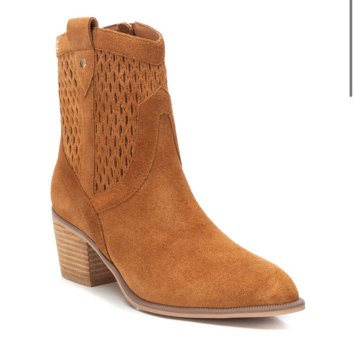 Carmela tan suede western ankle boot