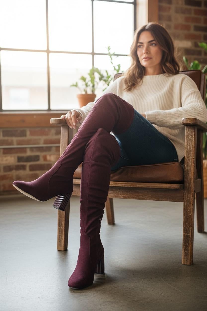 Marian suede burgundy over the knee boots
