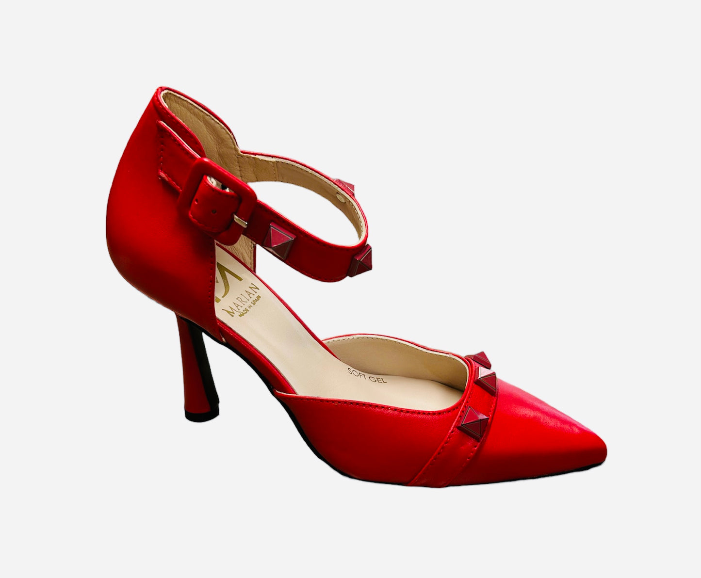 Marian red leather stiletto with ankle strap