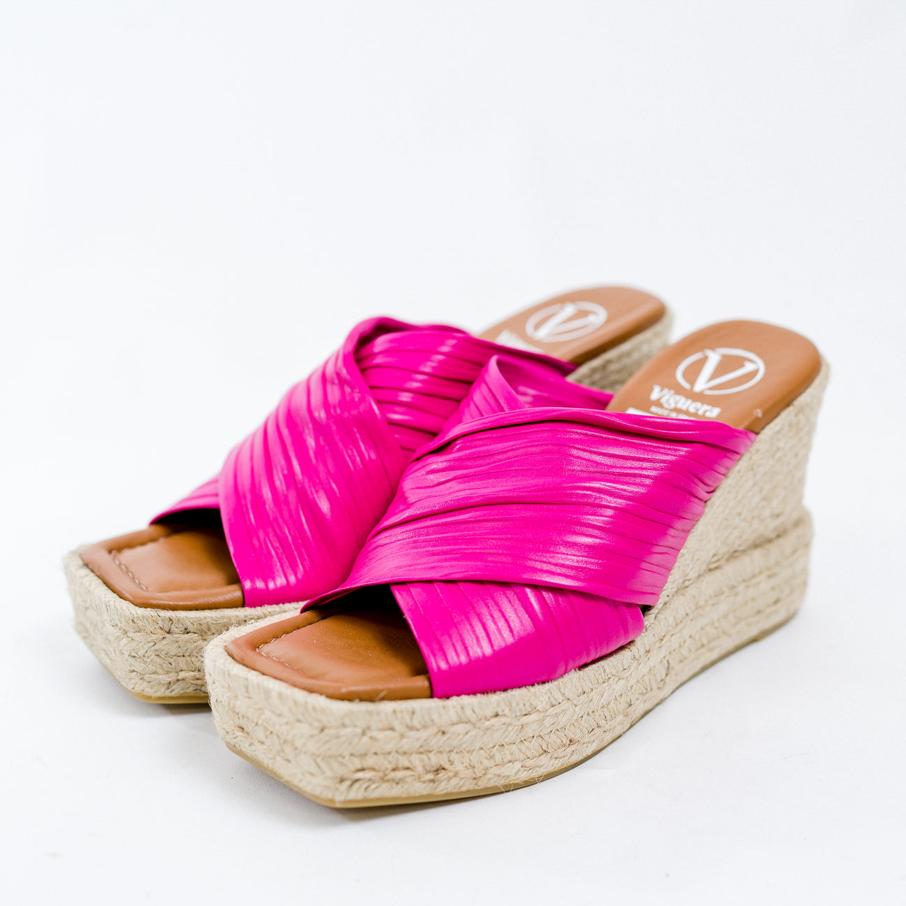 Viguera pink leather wedge mules