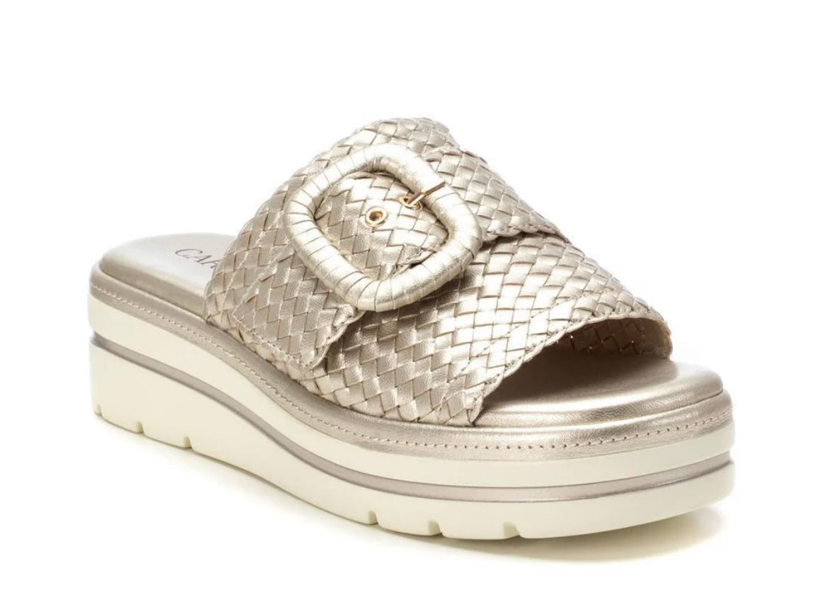 Carmela gold leather slip on sandals