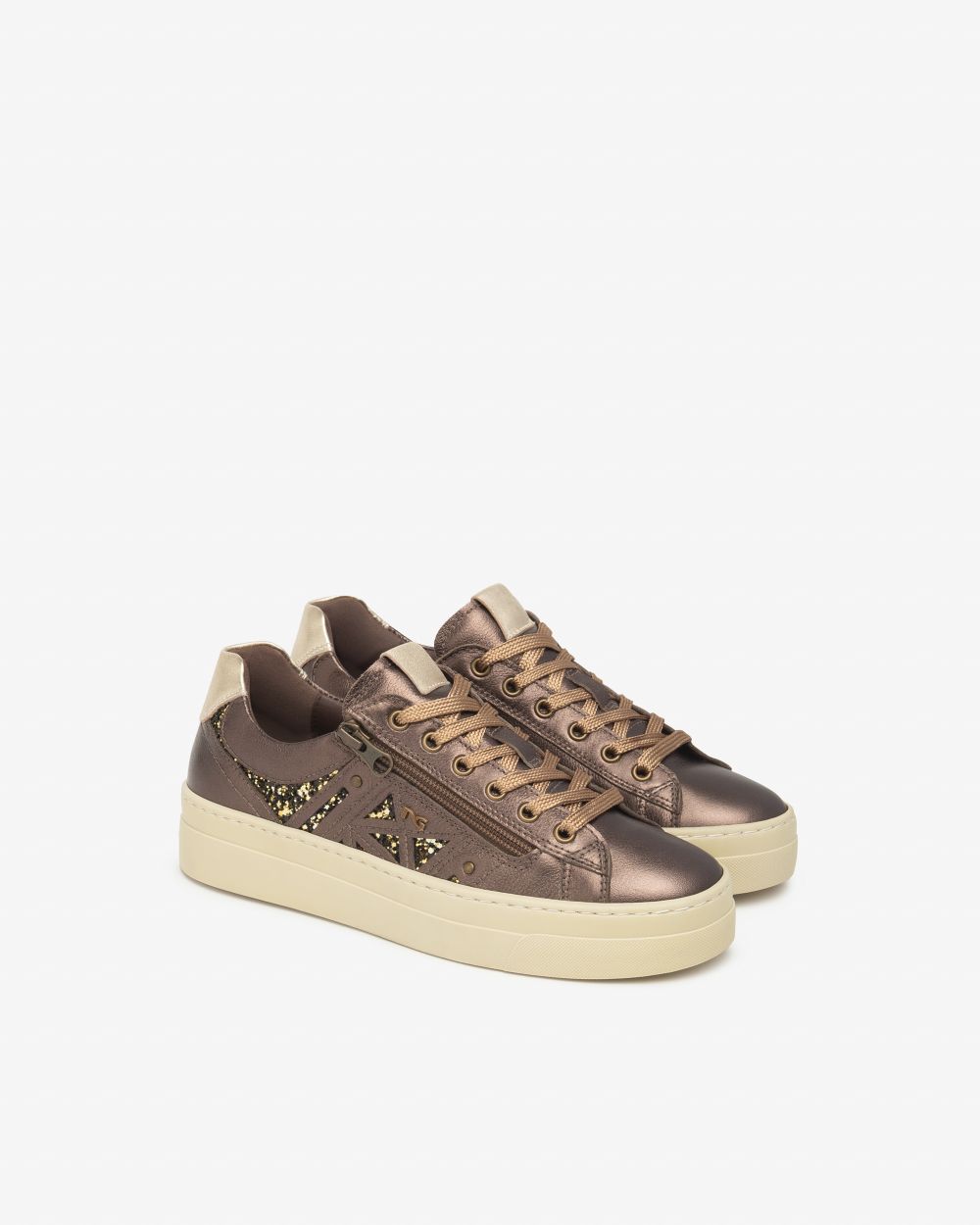NeroGiardini metallic bronze leather platform sneakers