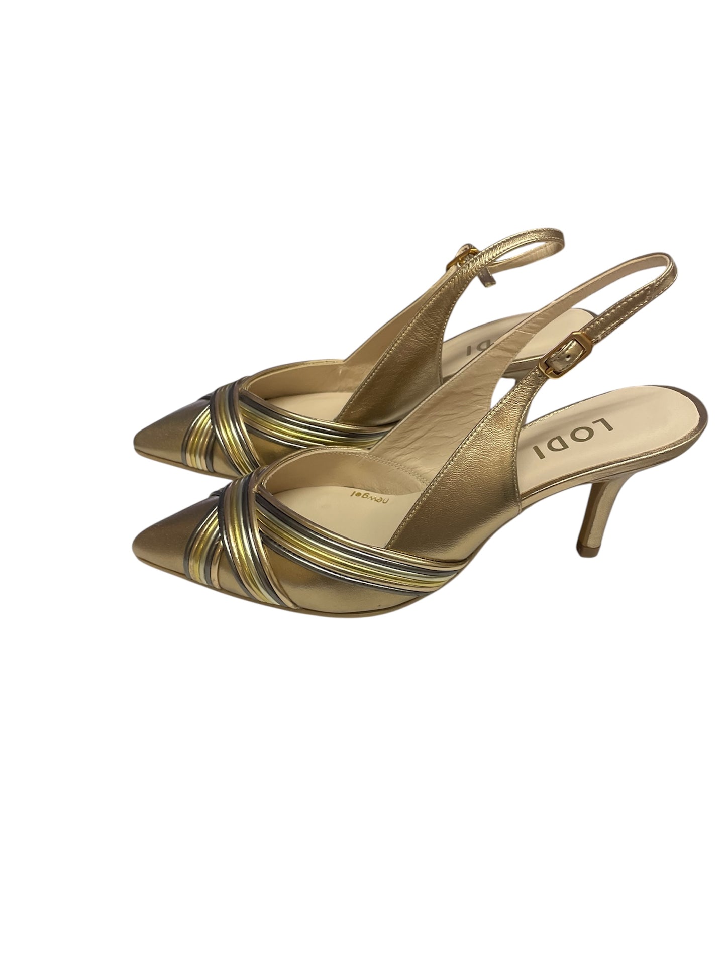 Lodi gold leather slingbacks