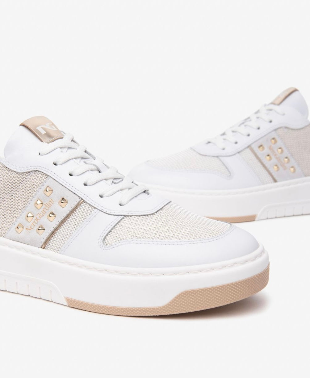 Nerogiardini white leather and canvas sneakers