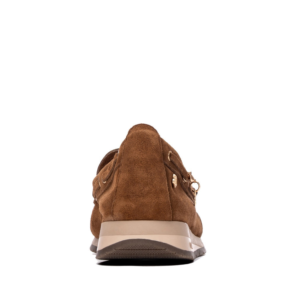 Carmela tan suede moccasins with wedge