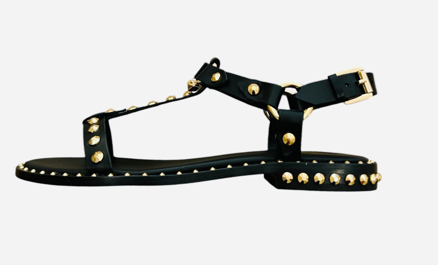 ASH black leather sandal with gold stud detail