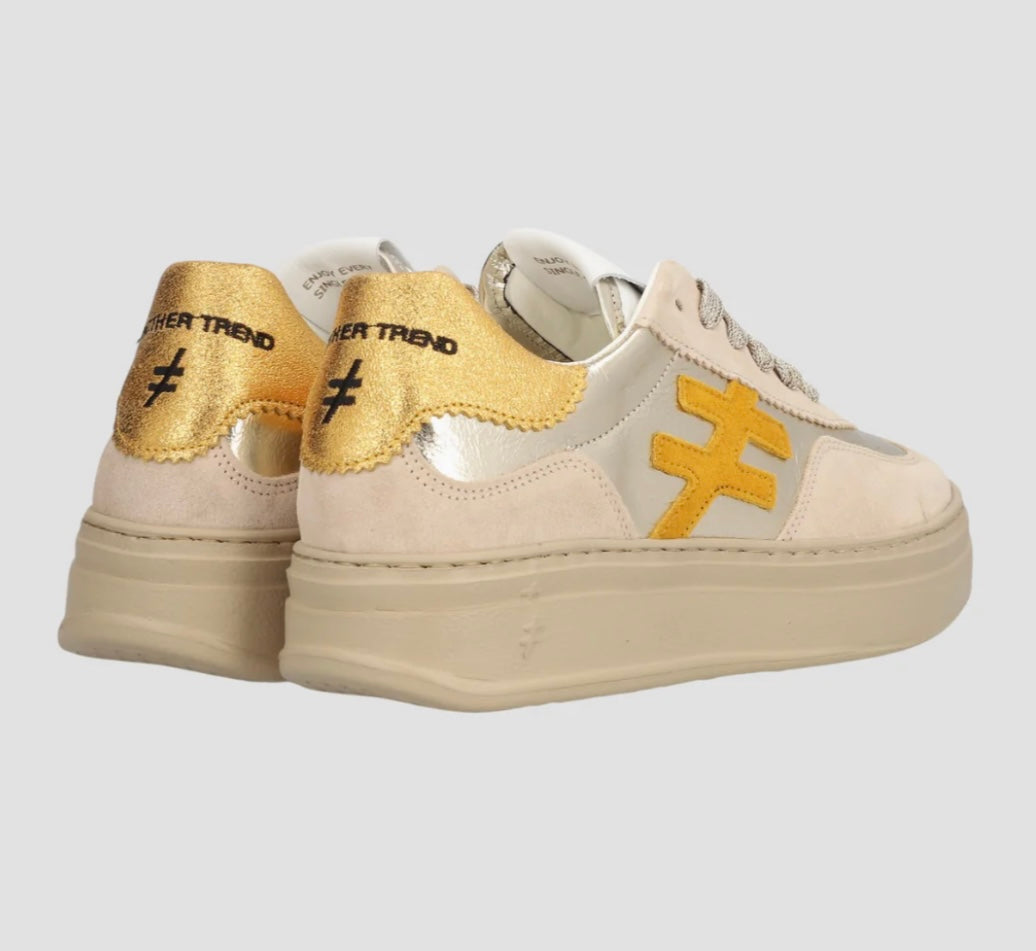 ANOTHER TREND beige gold and mustard platform sneakers