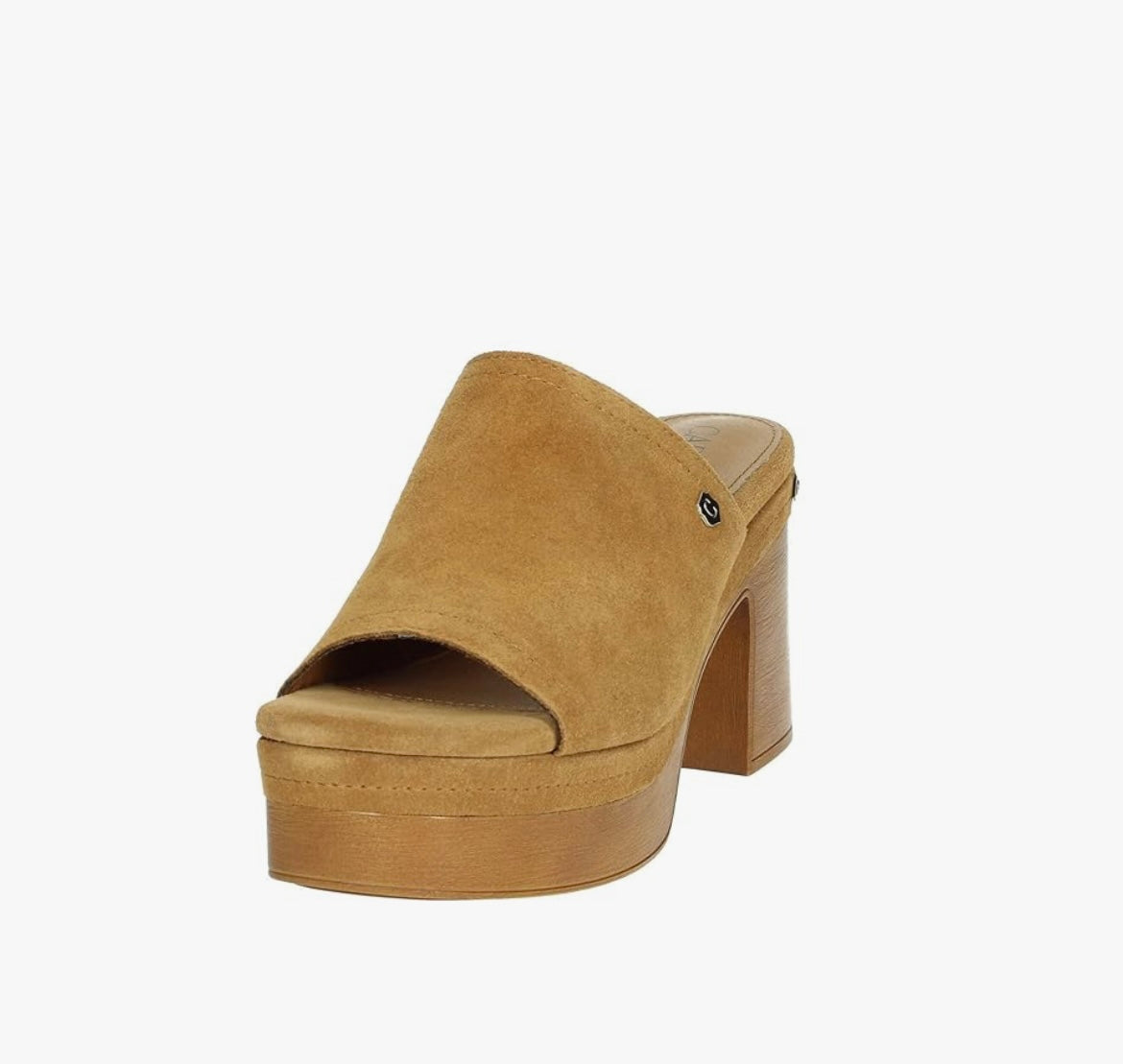 Carmela tan suede platform mules