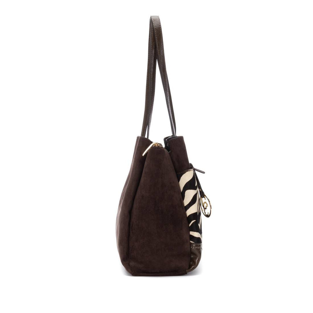 Carmela brown suede and cream zebra stripe tote shopper