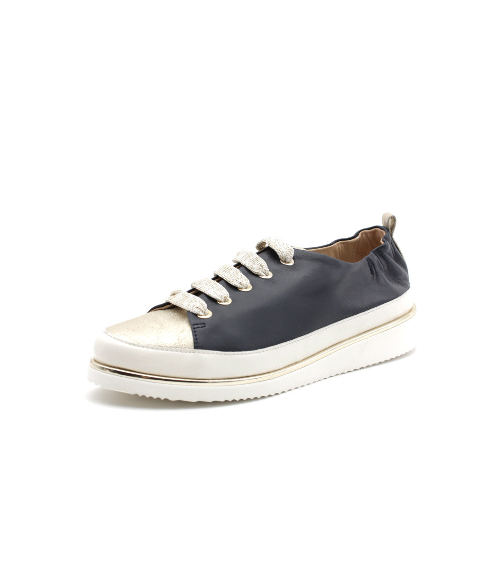 XSA navy , white and gold leather platform sneakers