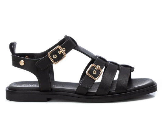 Carmela black leather Roman style sandals