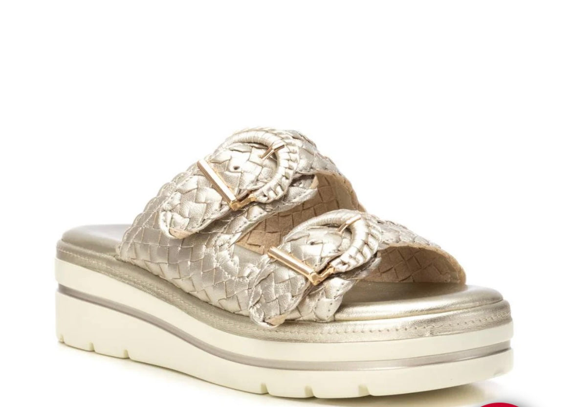 Carmela gold leather wedge slip on sandals