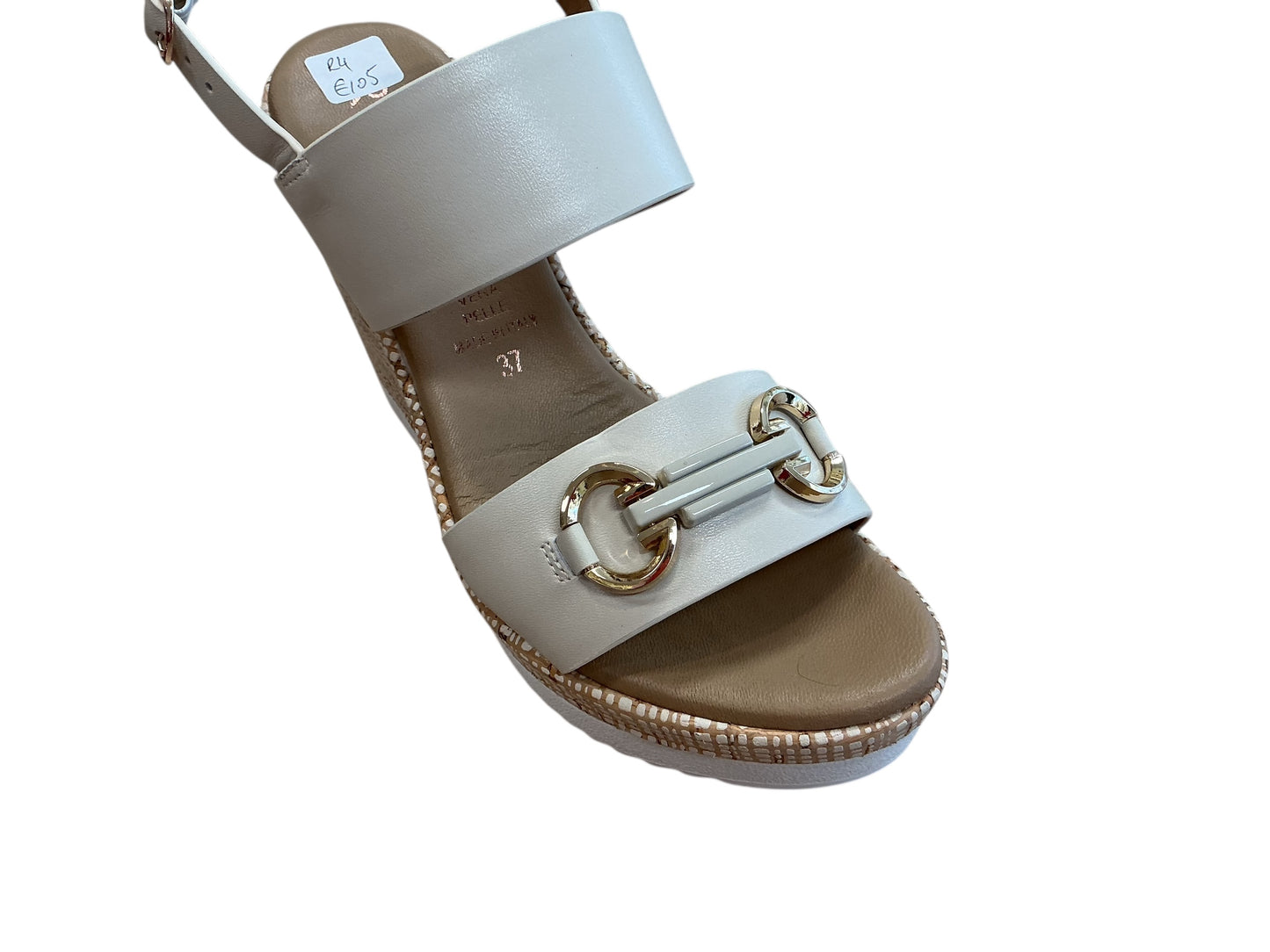 Repo beige leather wedge sandal with snaffle design