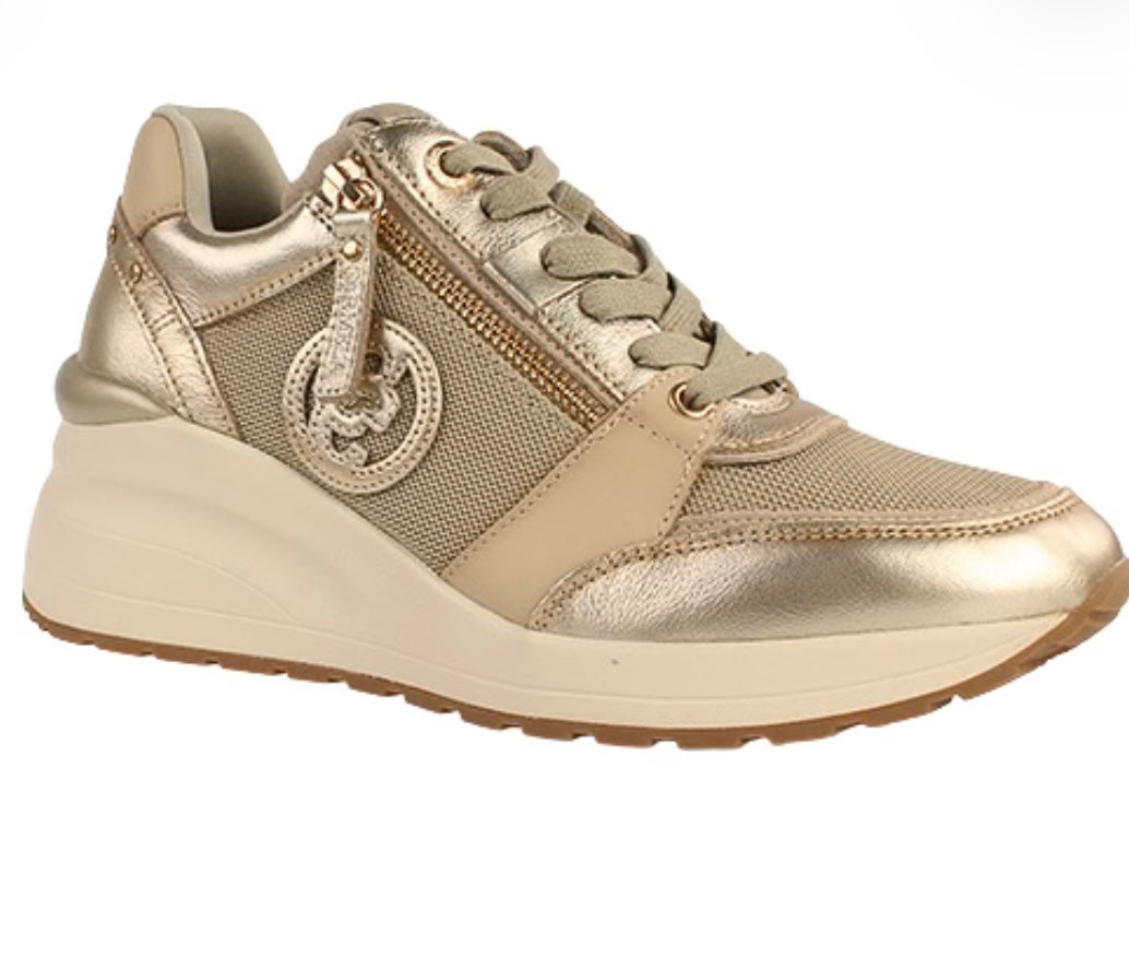 Carmela gold leather wedge sneaker