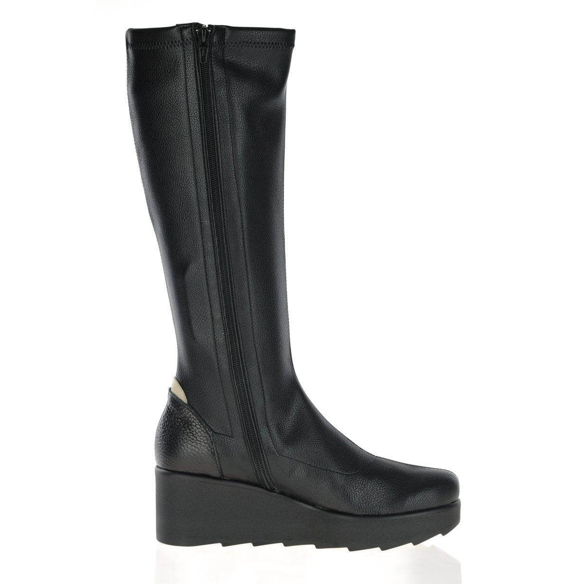 Jose Saenz black leather wedge knee boots