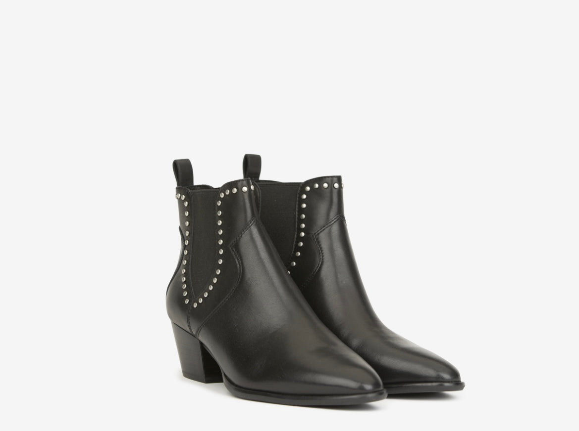 ASH Funk black leather western style boot with Cuban heel & studs
