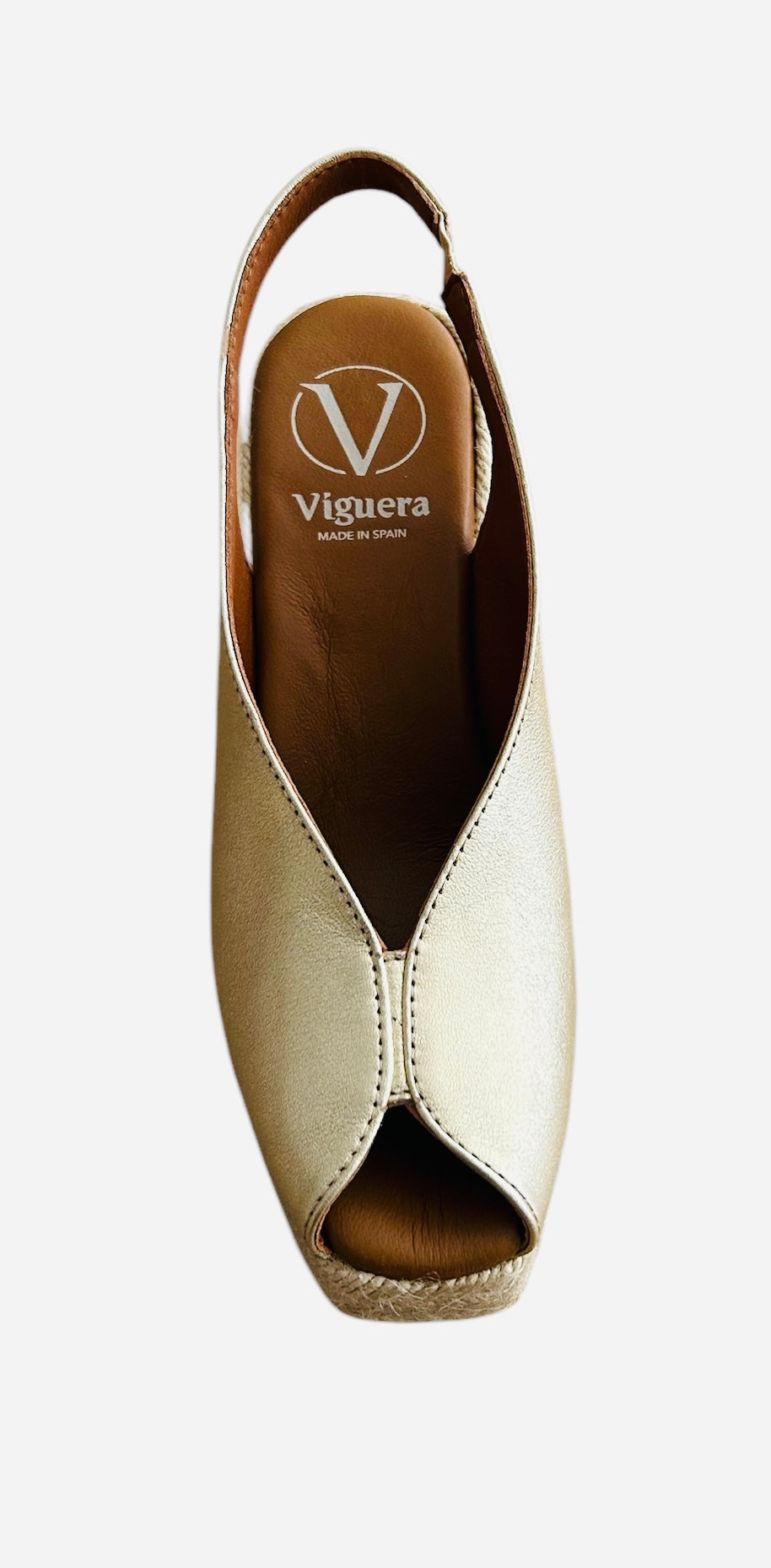 Viguera gold peeptoe wedge espadrille