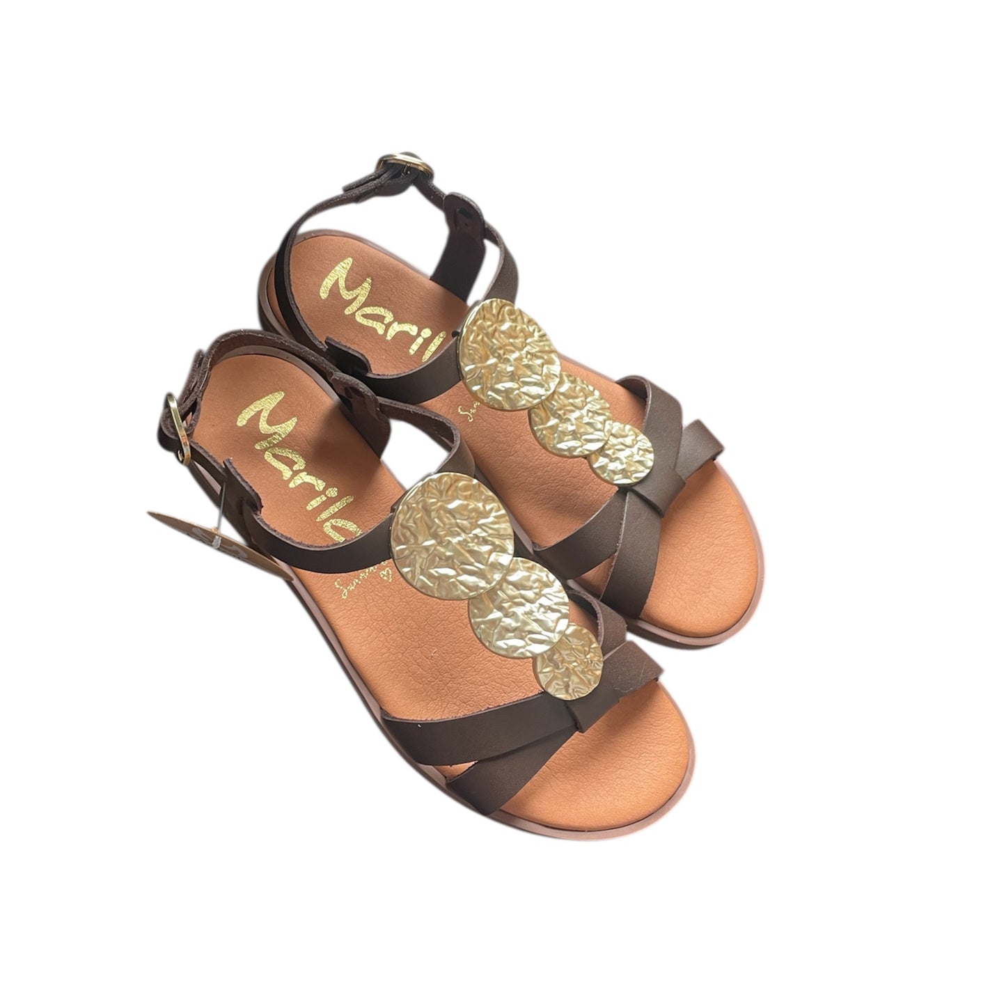 Marila brown leather sandals with gold embellishment