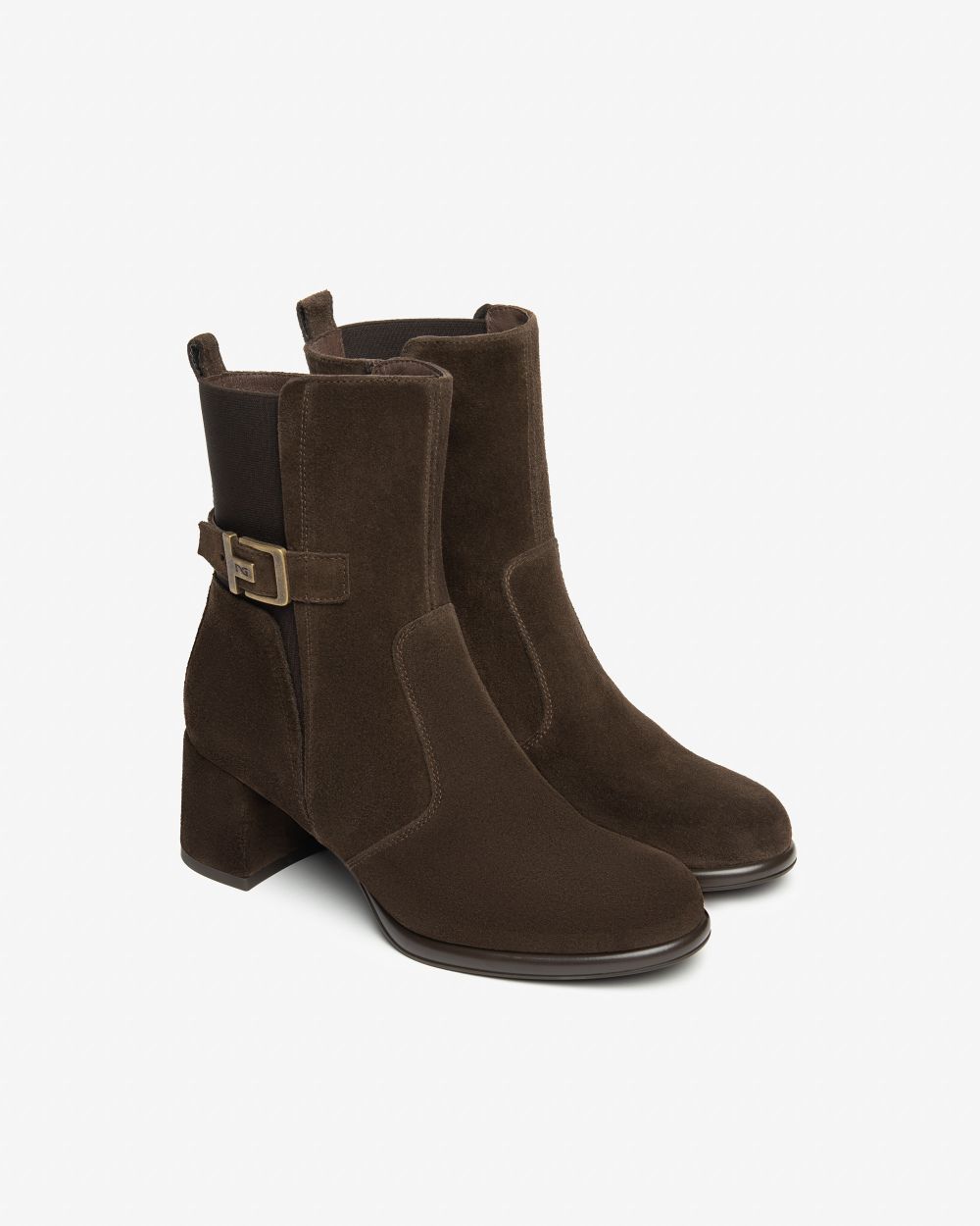 NeroGiardini dark brown suede and fabric ankle boots