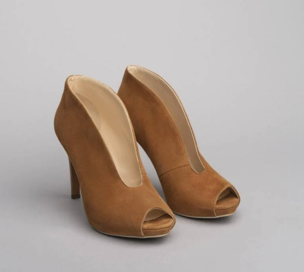 NeroGiardini tan suede leather heeled open toe boots
