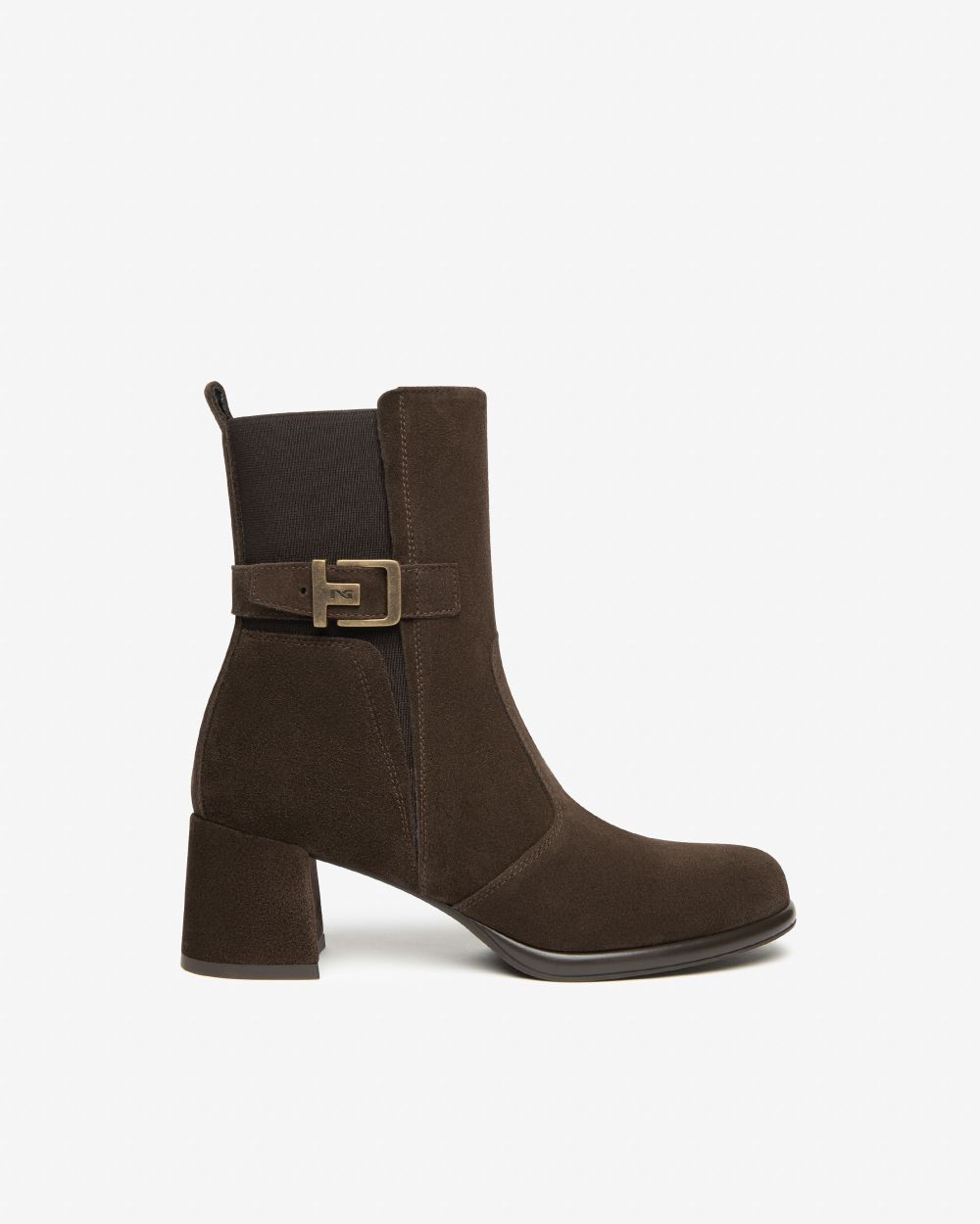 NeroGiardini dark brown suede and fabric ankle boots