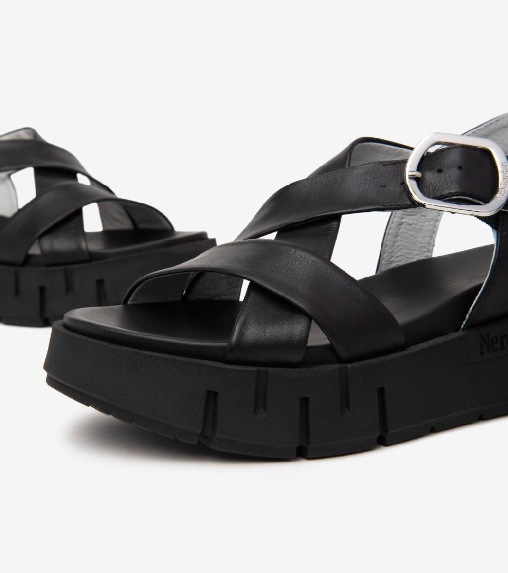 Nerogiardini black leather platform sandals