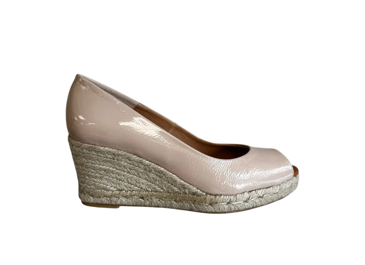 Marian nude patent leather peep toe wedge sandal