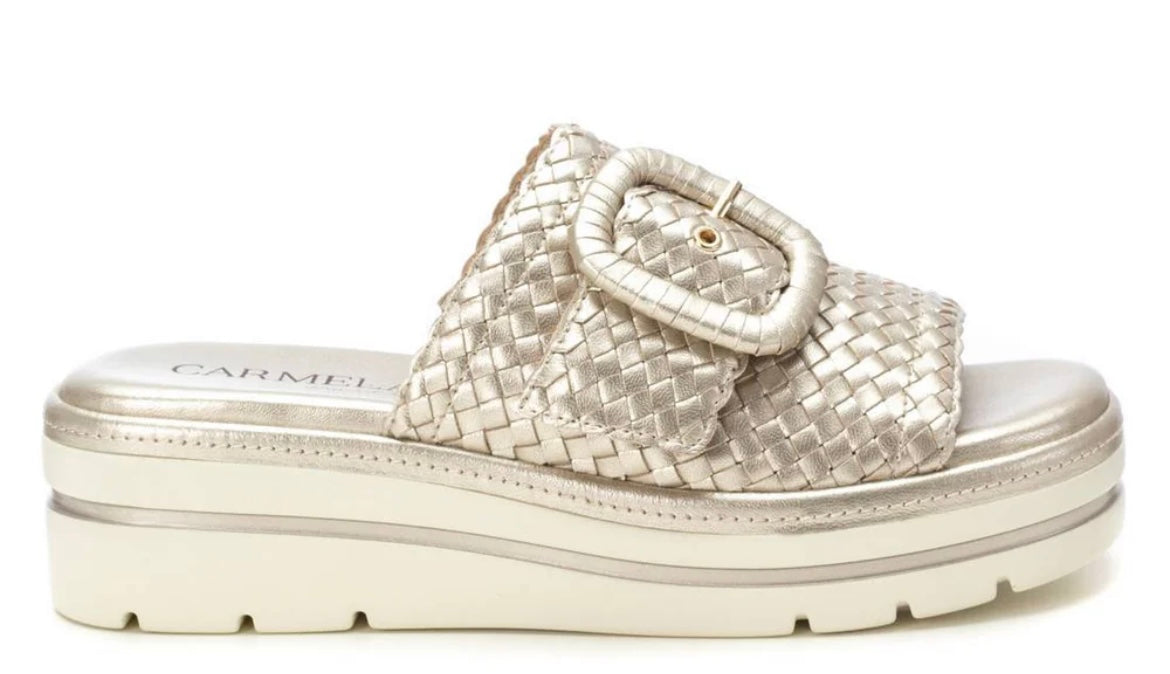 Carmela gold leather slip on sandals