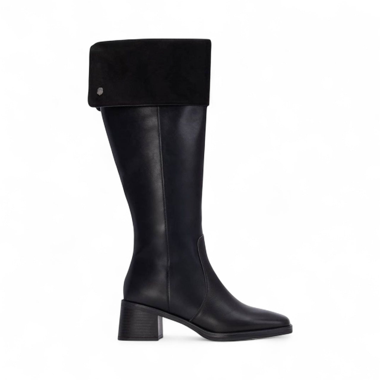 Carmela black leather and suede knee high boots
