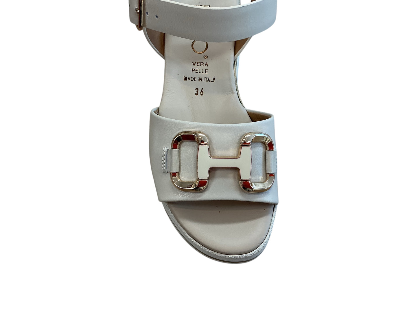 Repo cream leather sandals with snaffle brouch design - Melissakshoes