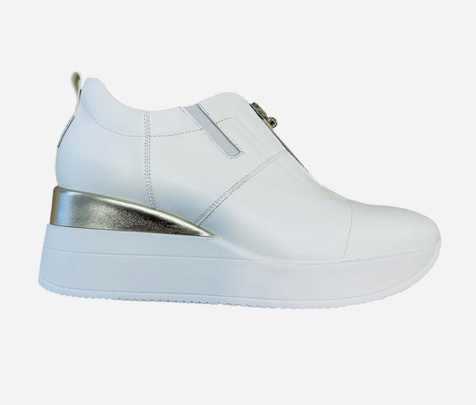 Marco Moreo white leather zip up wedge sneaker