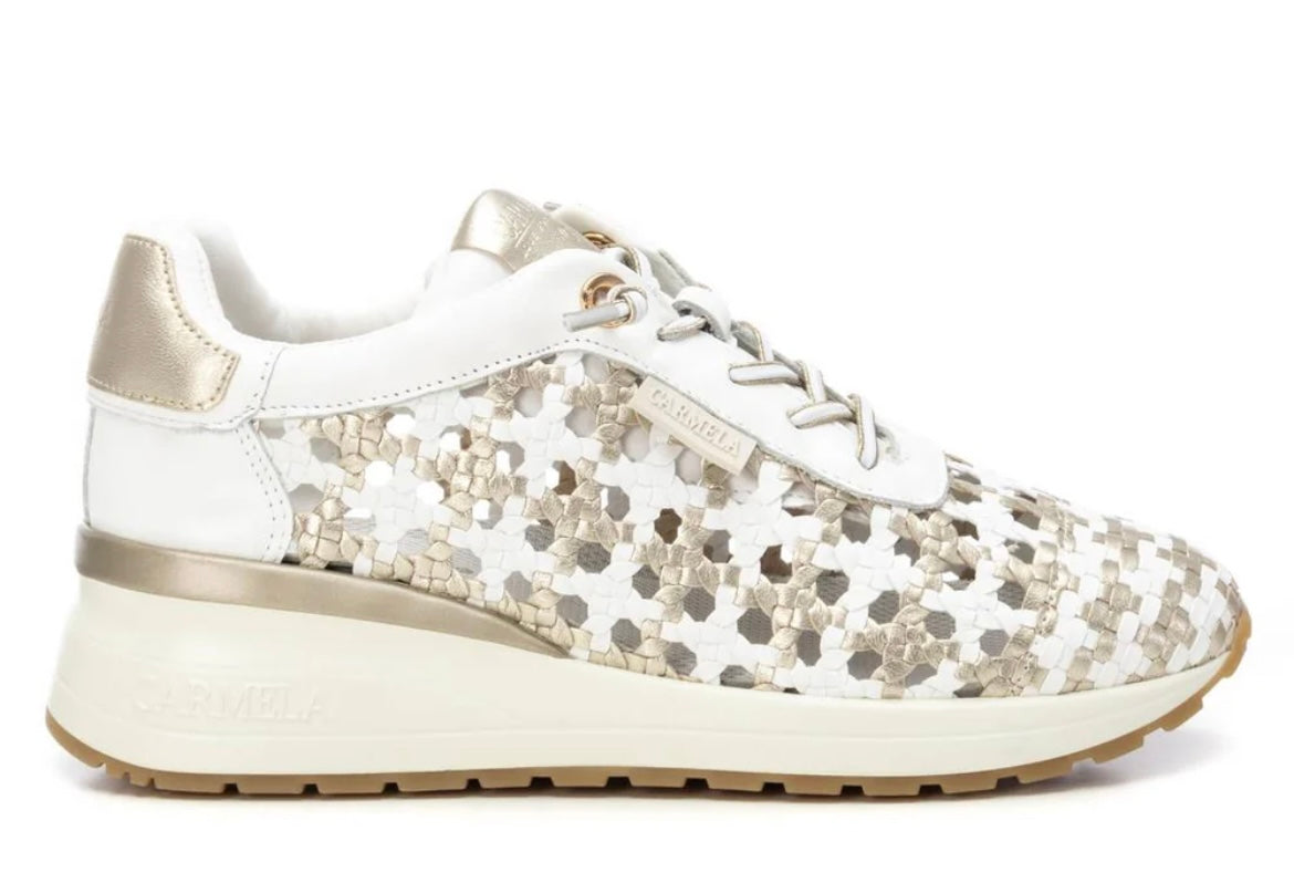 Carmela white and metallic leather sneakers