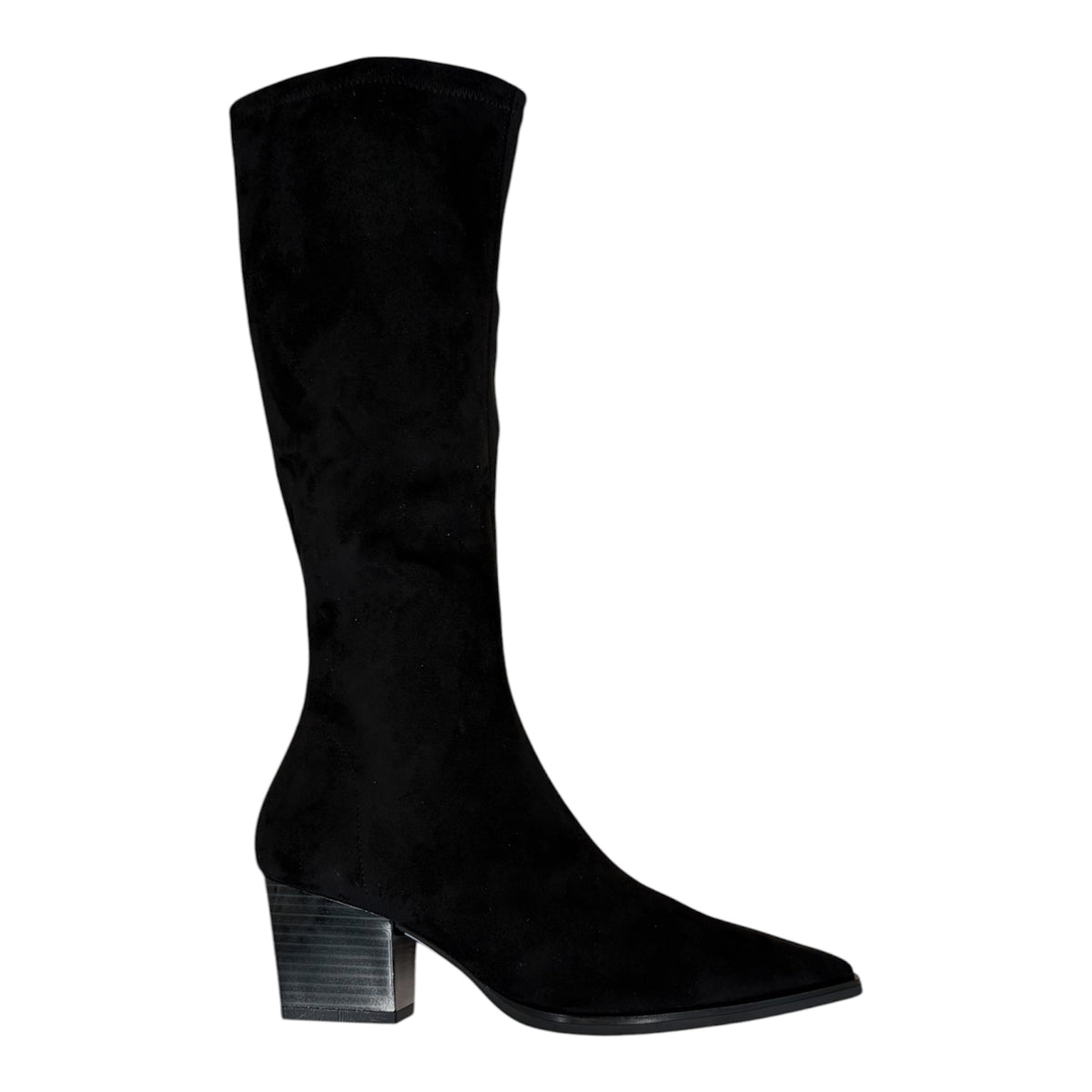 Miss Elastic black suede effect stretch knee high boots M15