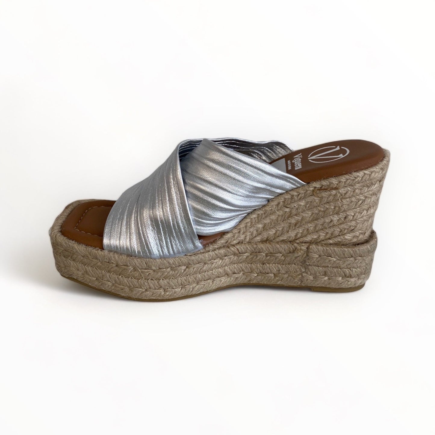 Viguera silver leather wedge mules