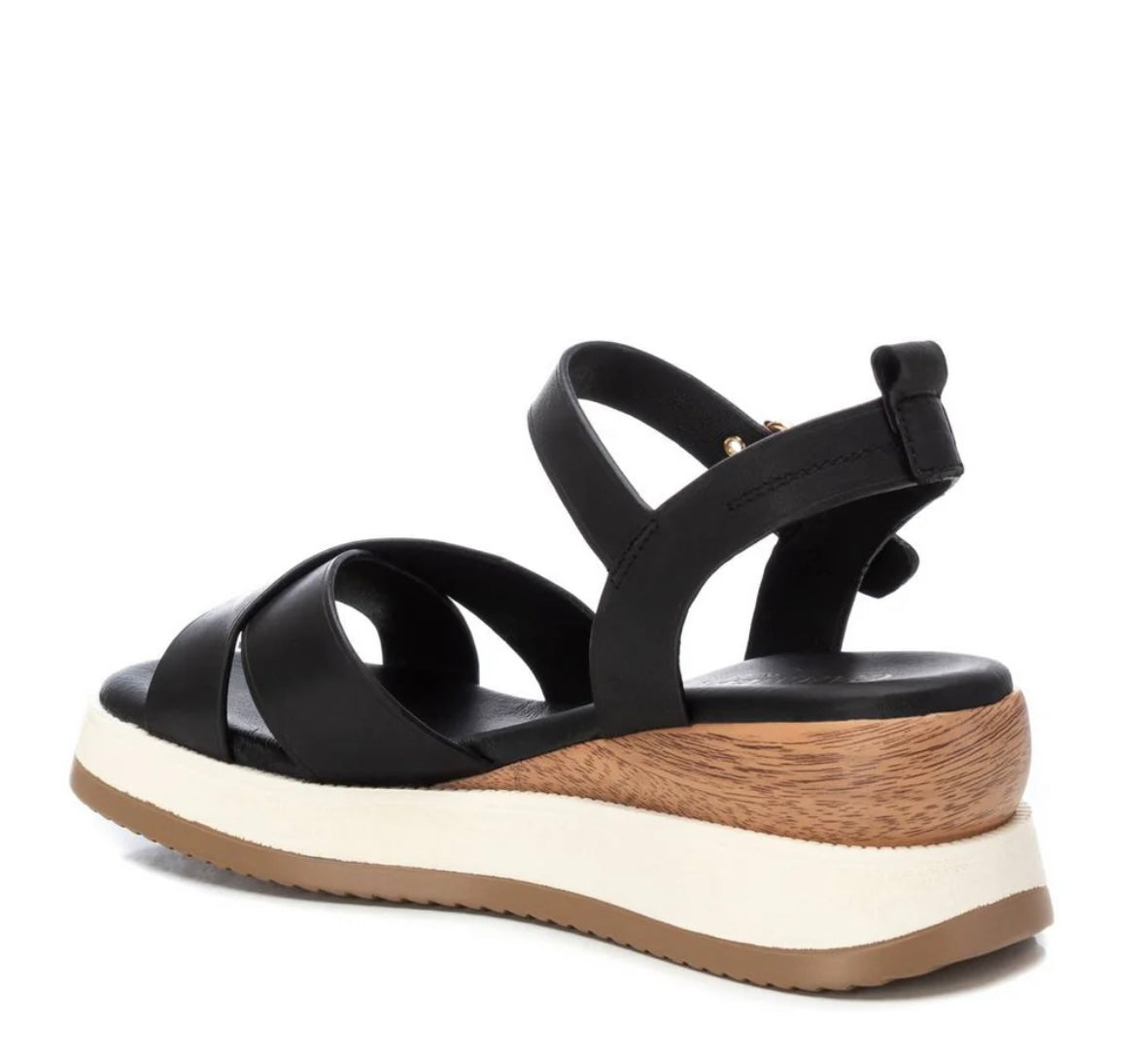 Carmela black leather wedge sandals