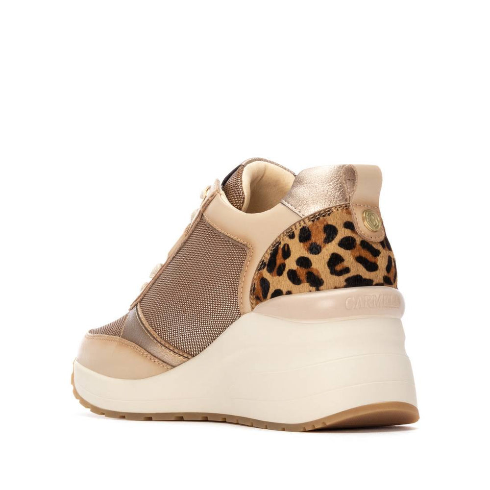 Carmela beige and gold leather wedge sneakers