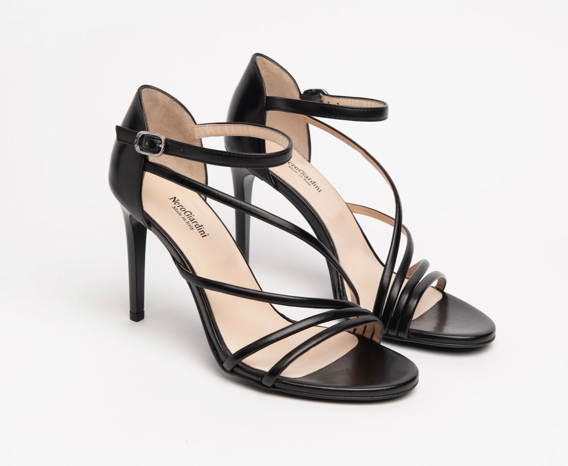 Nerogiardini black leather stiletto sandals