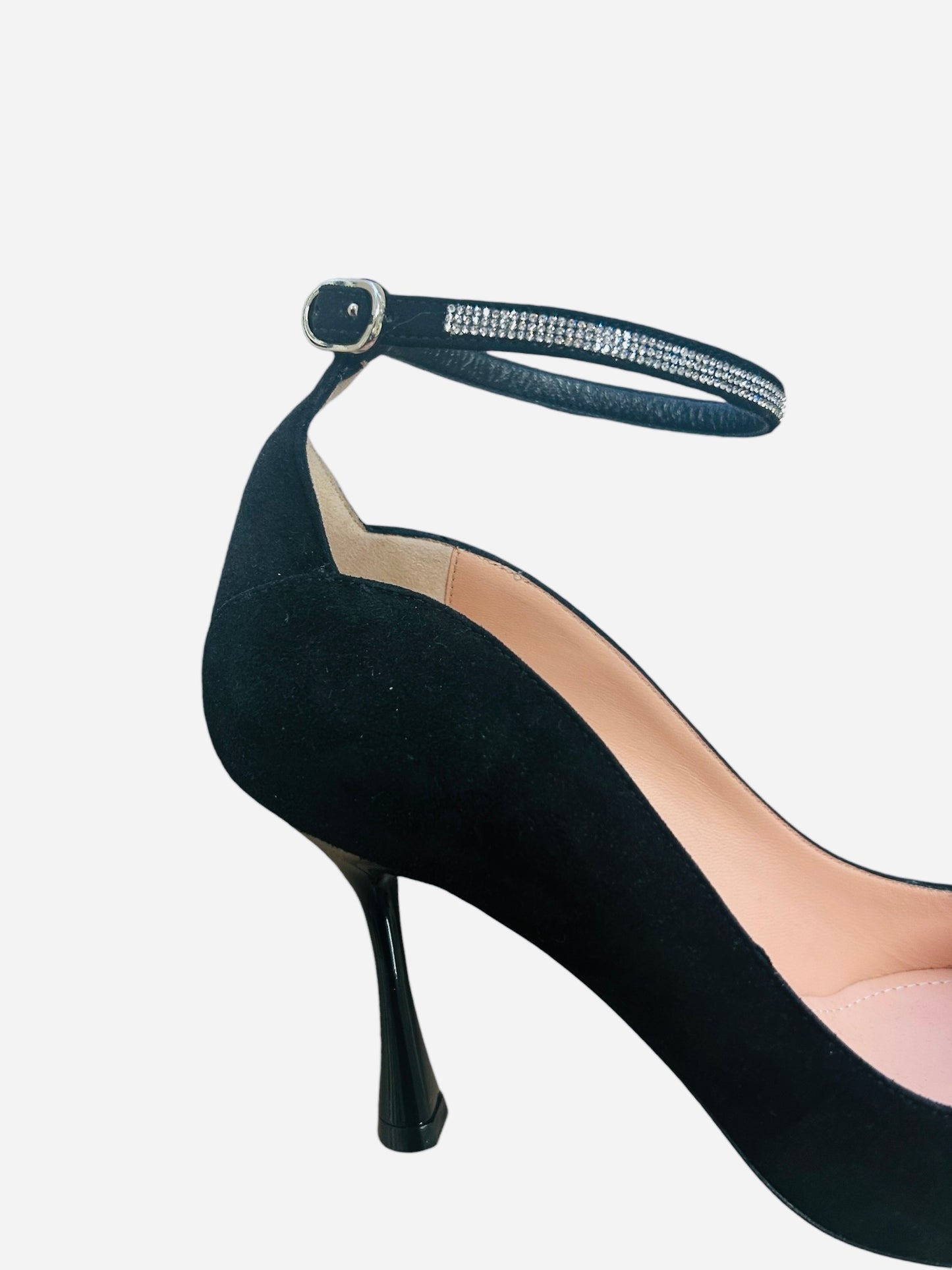 Fratelli Russo black suede stilettos with diamanté strap